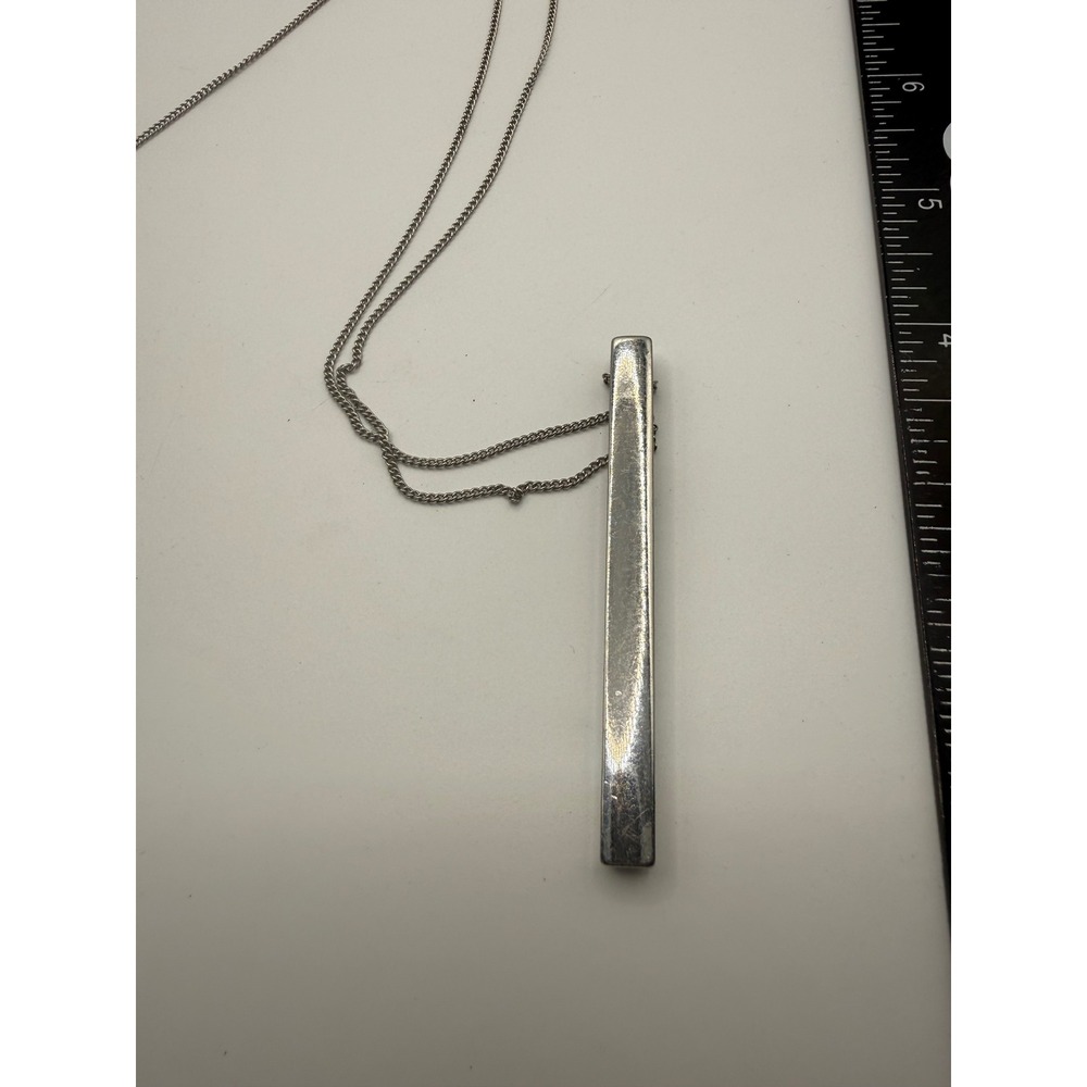 Silver Tone Vertical Bar Pendant Necklace Minimalist Geometric‎ Long Bar Jewelry